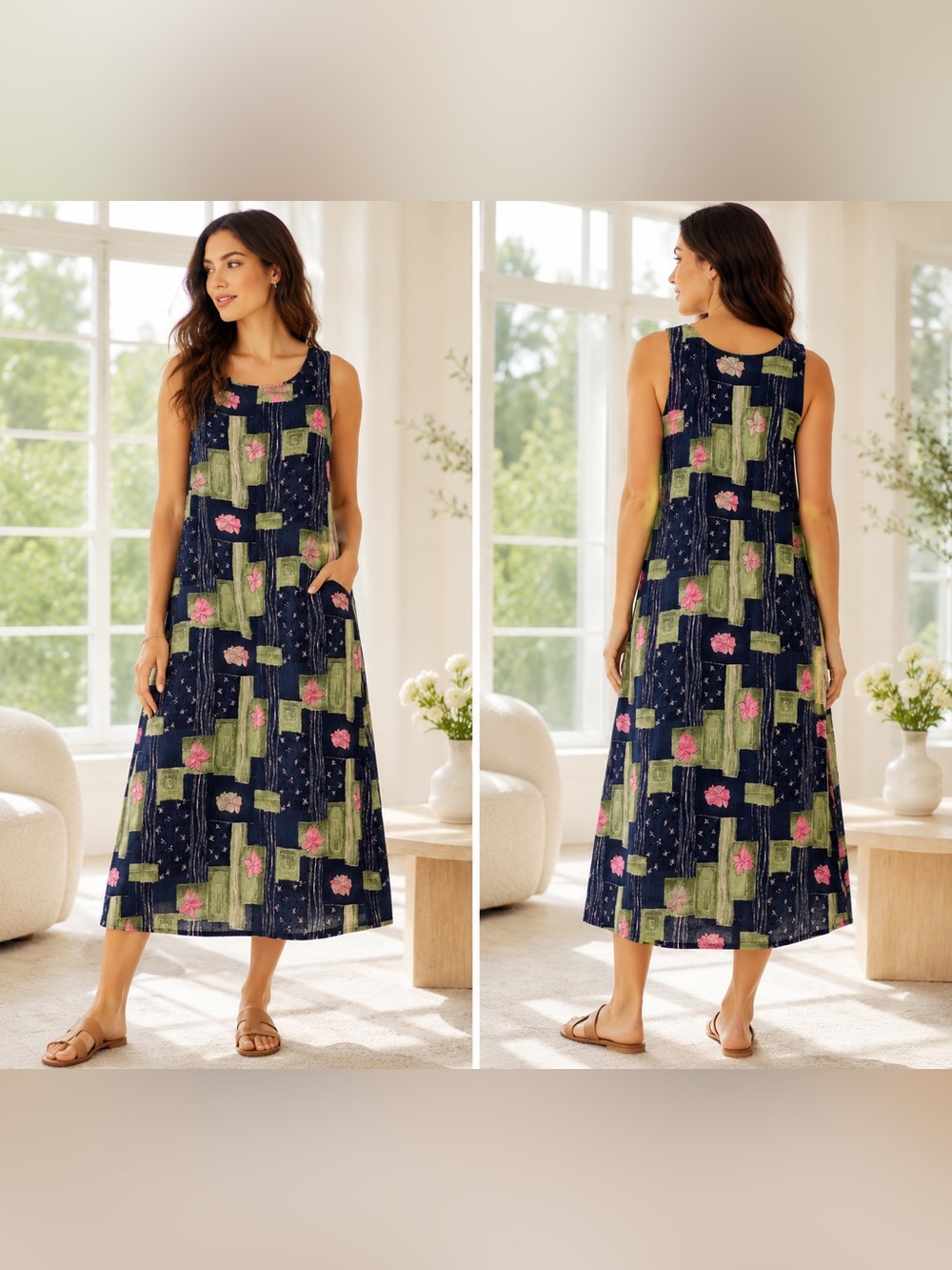 Vintage CM Shapes Floral Abstract Sleeveless Maxi Dress